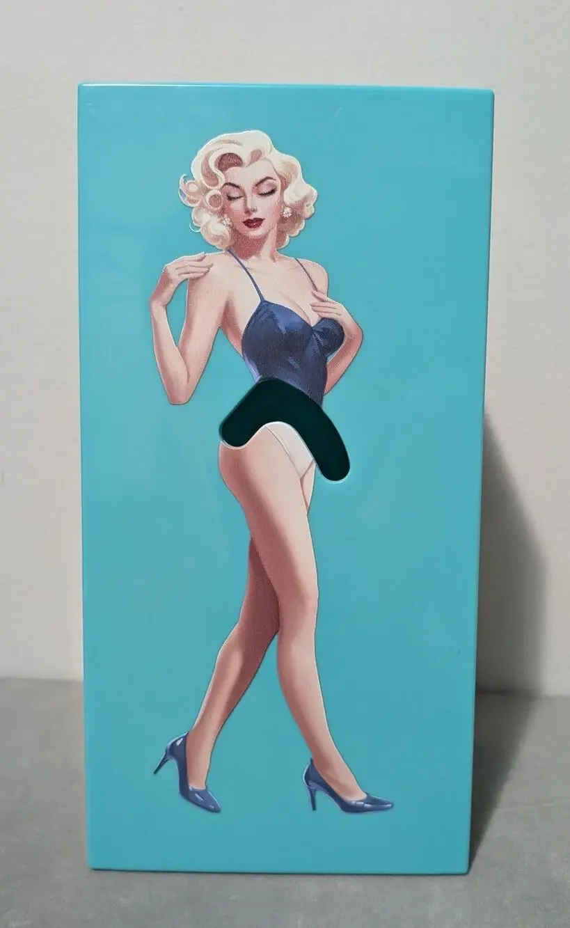 Vintage Style Marilyn Monroe Flying Skirt Tissue Box Cover Plastic Pop Art Blue